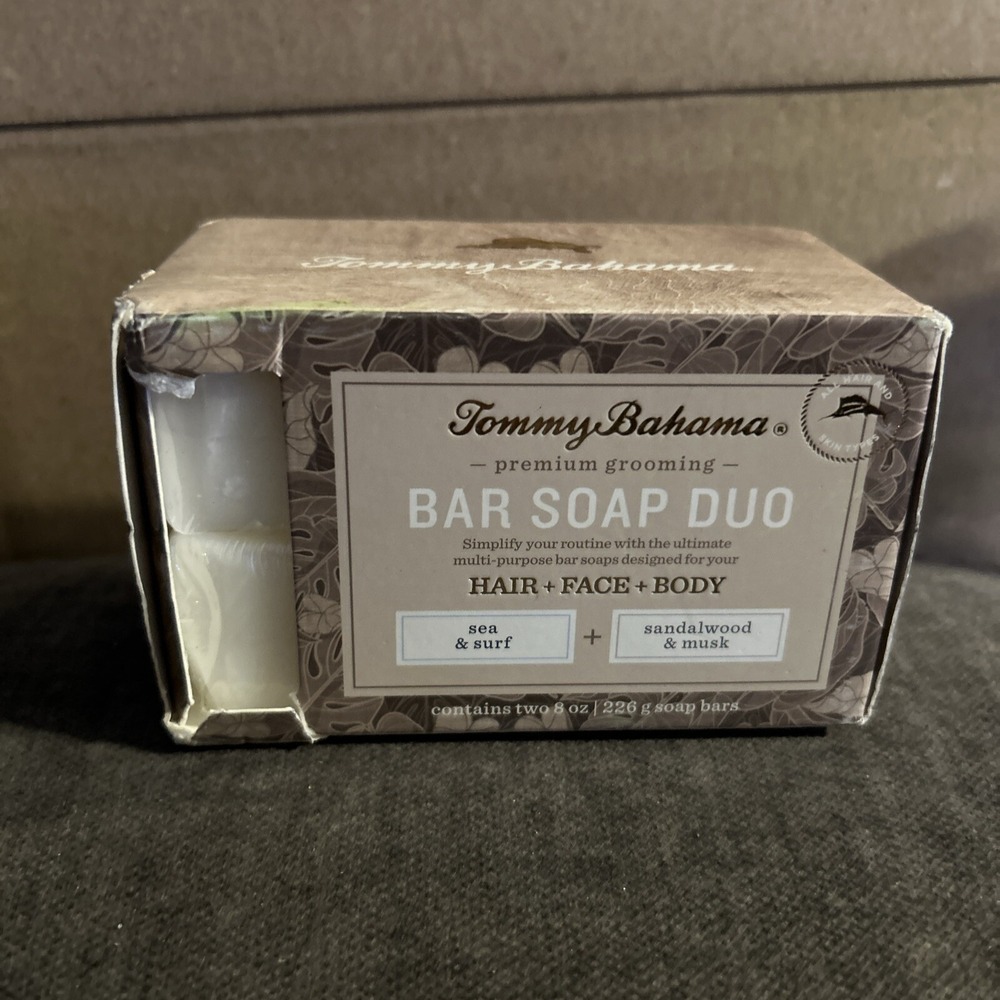 TOMMY BAHAMA Bar Soap Duo ~ Sea & Surf ~ Sandalwood & Musk ~ Two 8 oz. Bars